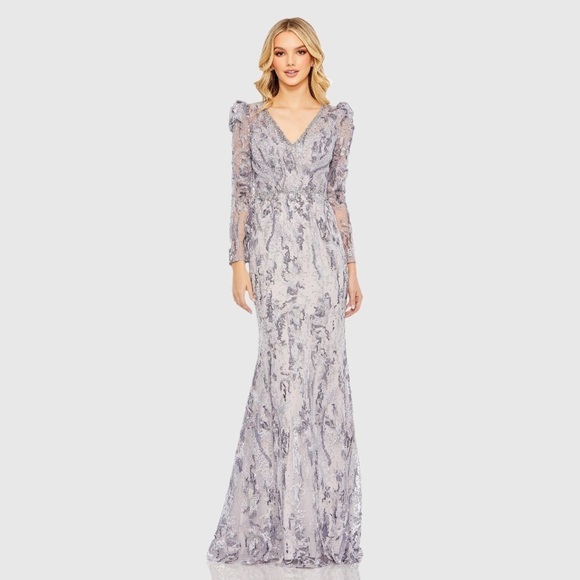 MAC DUGGAL 20425 NWT V-Neck Embellished Puff Sleeve Gown - Picture 1 of 12